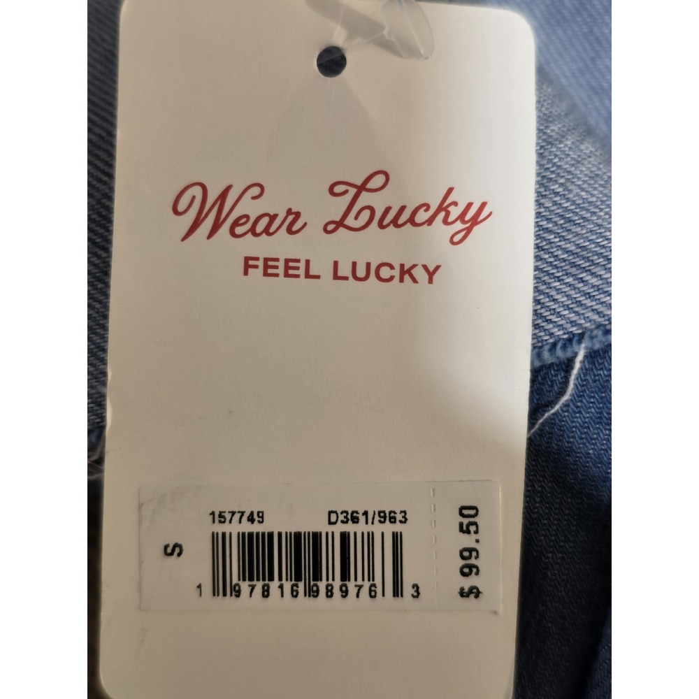 LUCKY BRAND Denim Western Shirt Pearl Snap Raw Hem Sawtooth Style Indigo Blue S - Picture 10 of 10